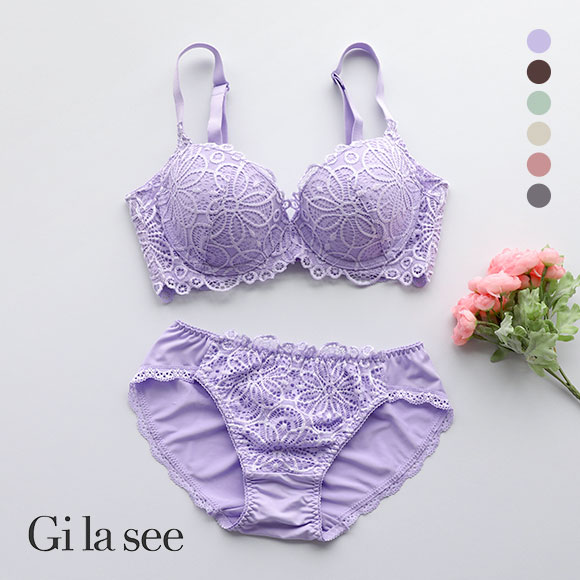 ギャラシー 美乳ブラ 背中すっきり 脇高 ラッカバンレース 3/4カップ ブラショーツセット BCD