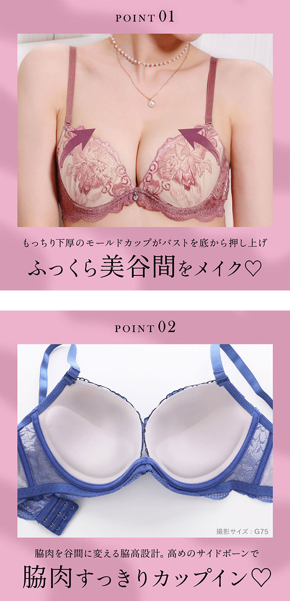 エレガント 脇肉を谷間に変える脇高ブラ ブリリアントローズ ブラセット CDEF80-95 大きいサイズ グラマー ブラジャー ショーツ セット 脇寄せ 谷間 Elegante