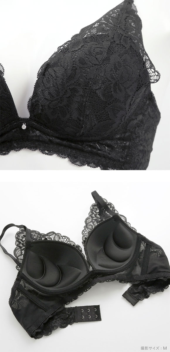 谷間×ノンワイヤー フラワーストレッチレ—ス ブラジャー ショーツ セット M L LL