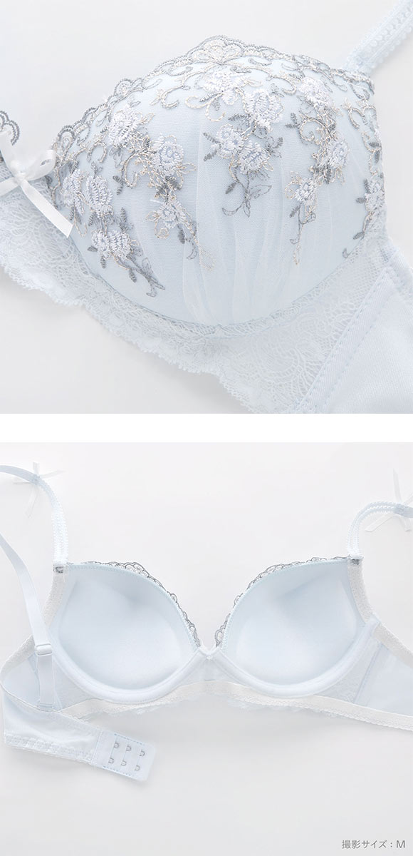 ピュアシェリ ラメ小花チュール ノンワイヤー ブラセット M L LL ブラジャー ショーツ セット PURECHERIE