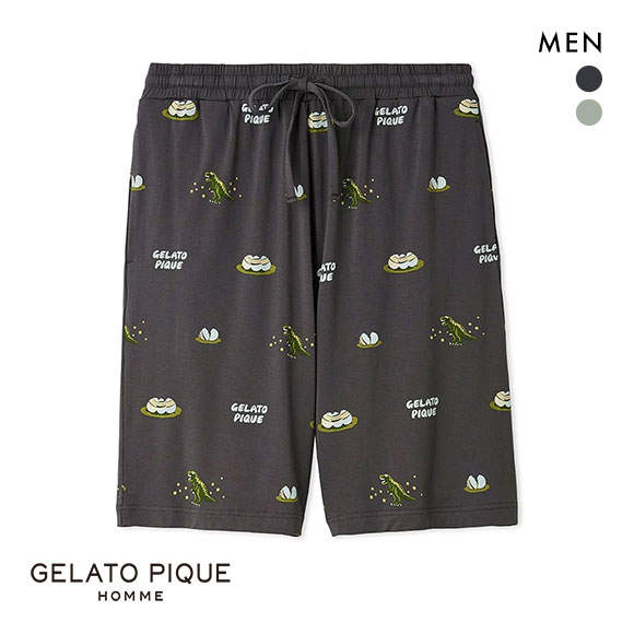 ジェラートピケ オム メンズ ダイナソー＆エッグ総柄ハーフパンツ ジェラピケ パジャマ ルームウェア gelato pique HOMME