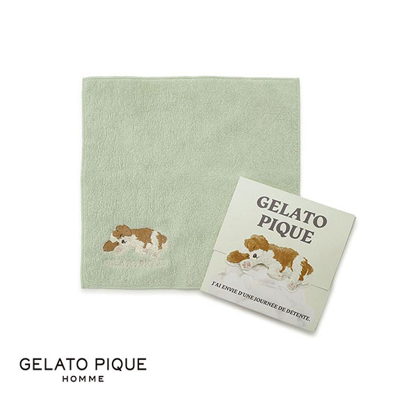 ジェラートピケ オム メンズ スリーピングドッグ刺繍ハンドタオル ジェラピケ gelato pique HOMME